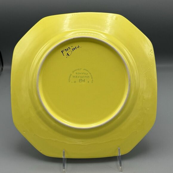 HB Henriot Quimper SOLEIL YELLOW Breton Woman Octagonal 10 1/4" Dinner Plate - Picture 4 of 8